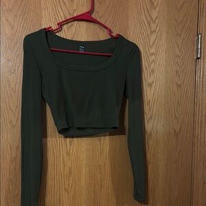 Dark Green Long Sleeve Crop Top